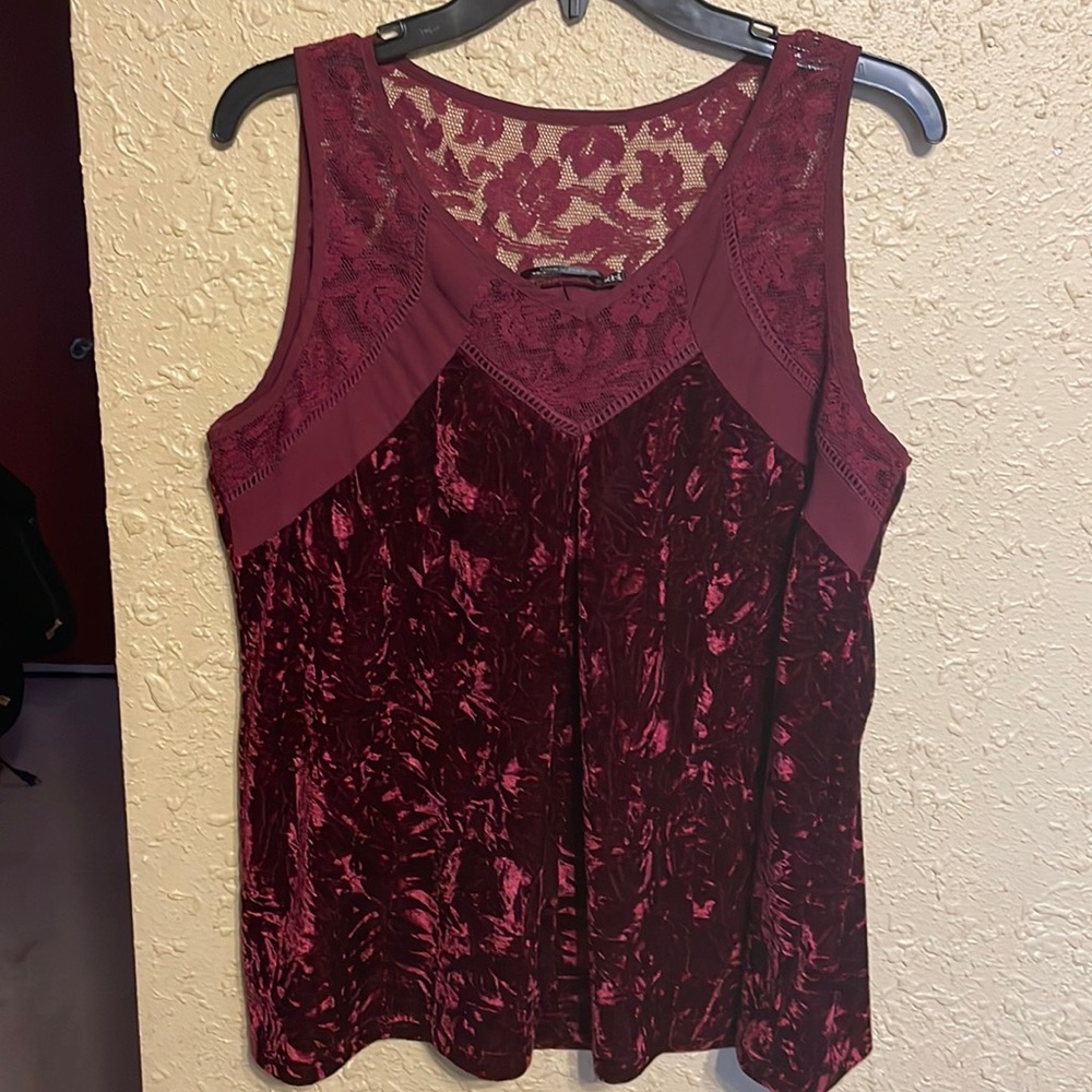 Maroon Crushed Velvet and Lace Sleeveless